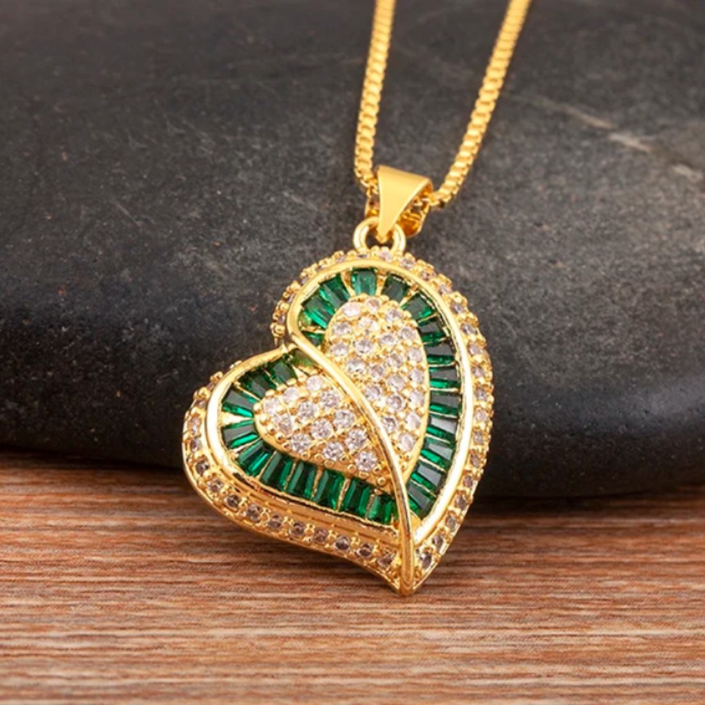 14k Gold Womens 2ct Green Emerald 1ct Diamond Heart Necklace 14 K Silver Jewelry